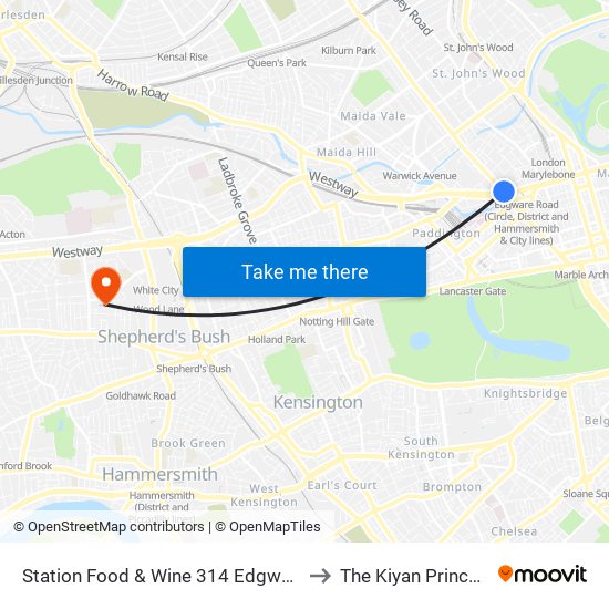 Station Food & Wine 314 Edgware Road, Paddington, London, W2   1dy to The Kiyan Prince Foundation Stadium map