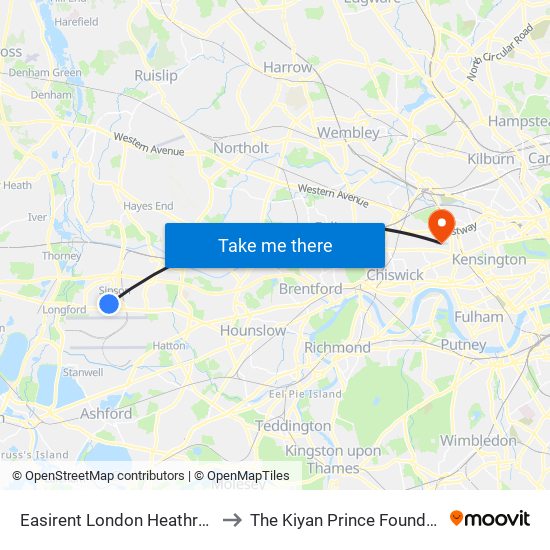 Easirent London Heathrow Airport Lhr to The Kiyan Prince Foundation Stadium map