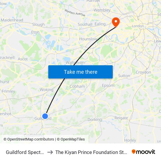 Guildford Spectrum to The Kiyan Prince Foundation Stadium map