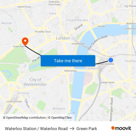 Waterloo Station / Waterloo Road to Green Park map