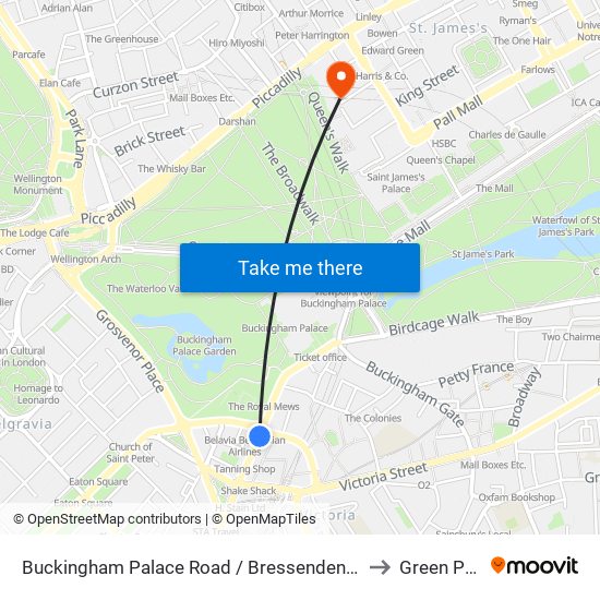 Buckingham Palace Road / Bressenden Place to Green Park map