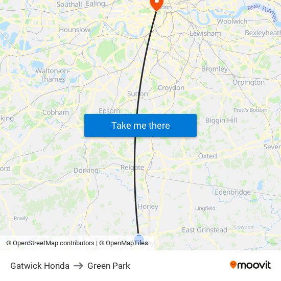 Gatwick Honda to Green Park map