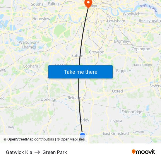 Gatwick Kia to Green Park map