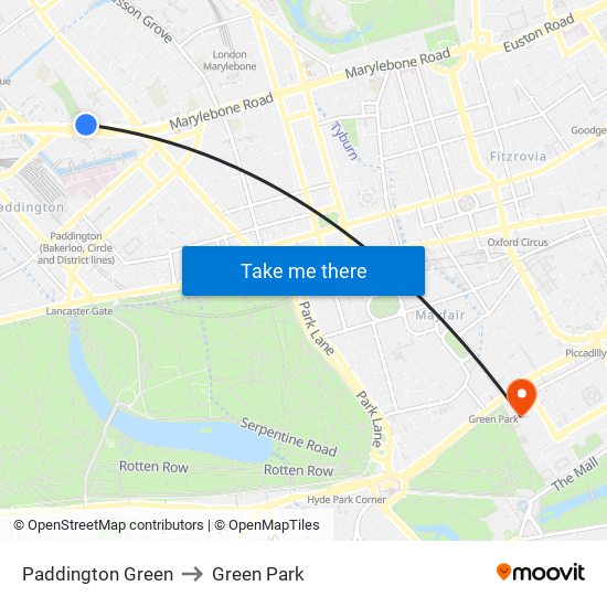Paddington, Paddington Green to Green Park map
