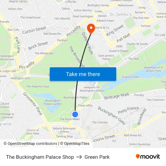 The Buckingham Palace Shop to Green Park map