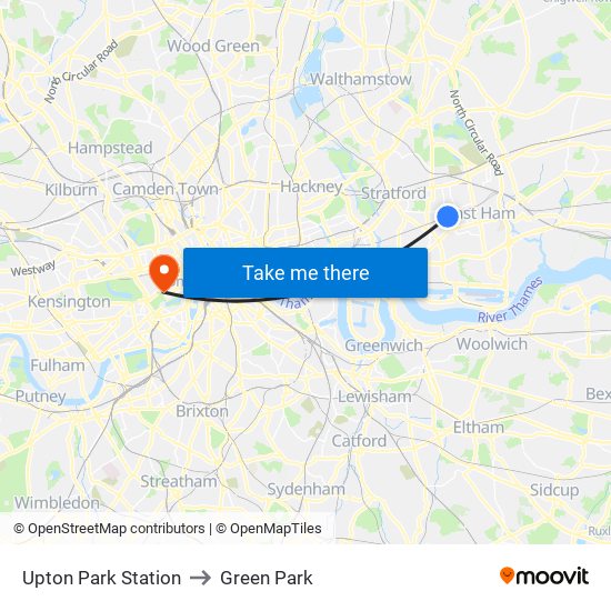 Upton Park Station to Green Park map