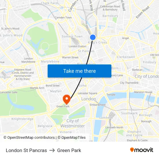 London St Pancras to Green Park map