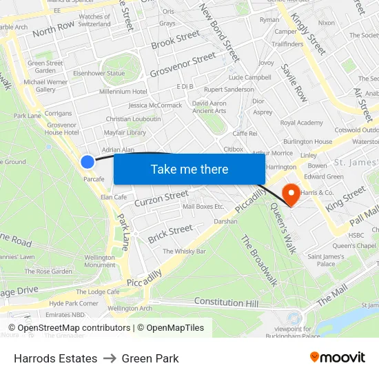 Harrods Estates to Green Park map