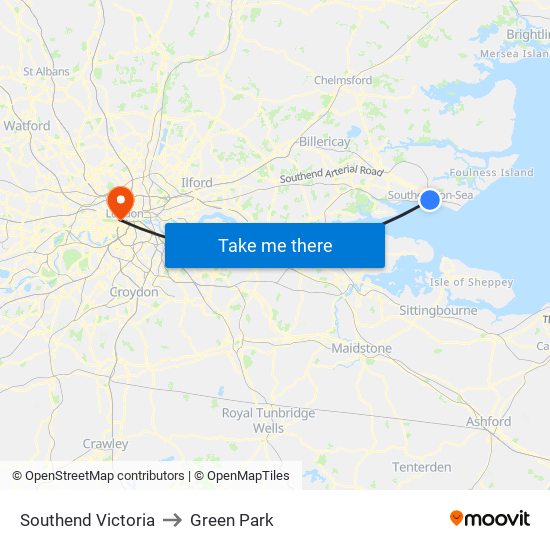 Southend Victoria to Green Park map