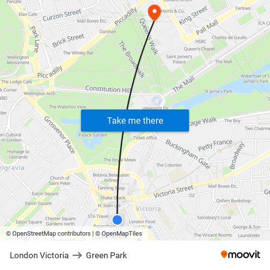 London Victoria to Green Park map