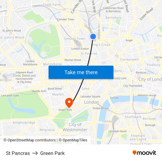 St Pancras to Green Park map