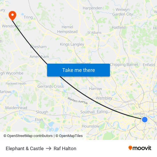 Elephant & Castle to Raf Halton map