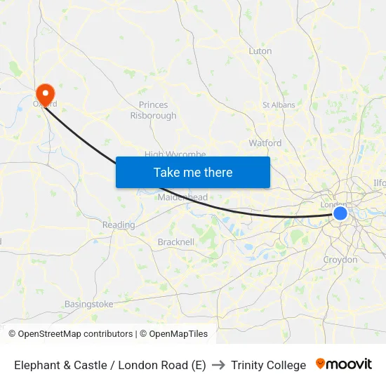 Elephant & Castle  / London Road (E) to Trinity College map