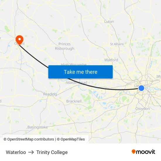 Waterloo to Trinity College map