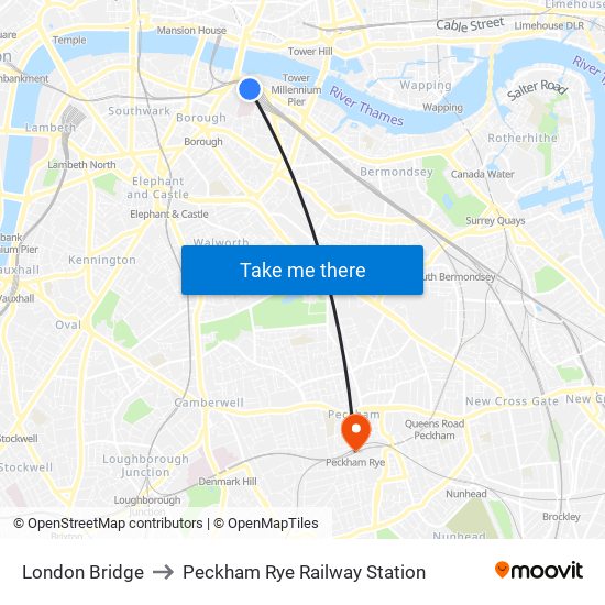 London Bridge to Peckham Rye Railway Station with public transportation