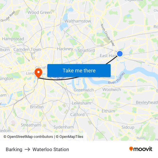 Barking to Waterloo Station map