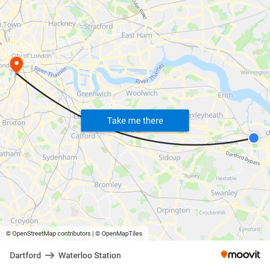 Dartford to Waterloo Station map