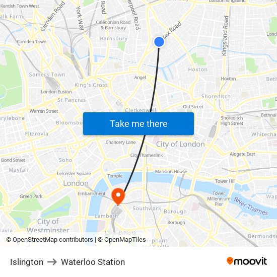 Islington to Waterloo Station map