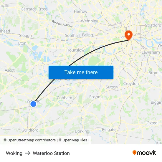 Woking to Waterloo Station map