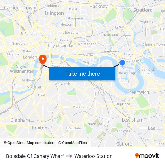 Boisdale Of Canary Wharf to Waterloo Station map