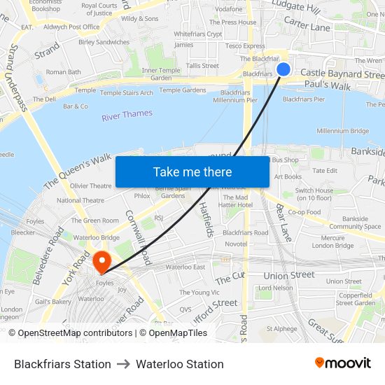 Blackfriars Station to Waterloo Station map