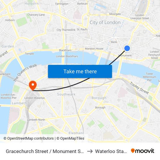 Gracechurch Street London Map Gracechurch Street / Monument Station, City Of London To Waterloo Station,  Waterloo With Public Transportation