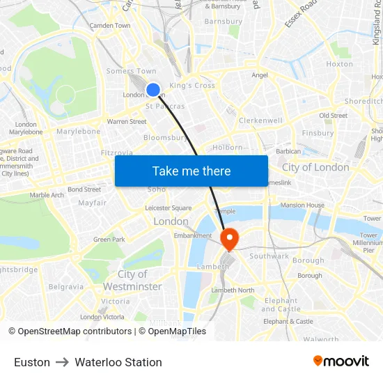 Euston to Waterloo Station map