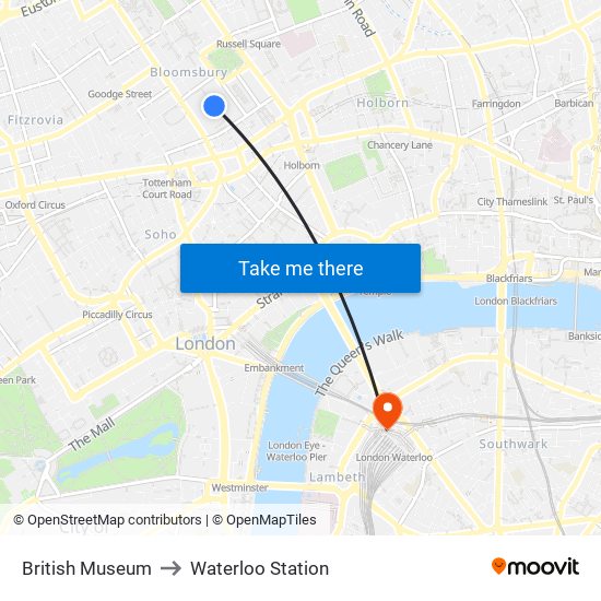 British Museum to Waterloo Station map