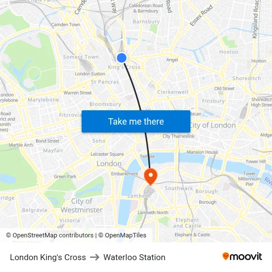 London King's Cross to Waterloo Station map