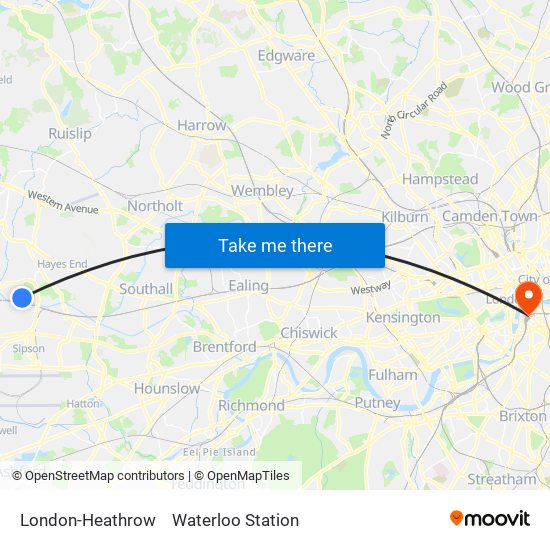 London-Heathrow to Waterloo Station map