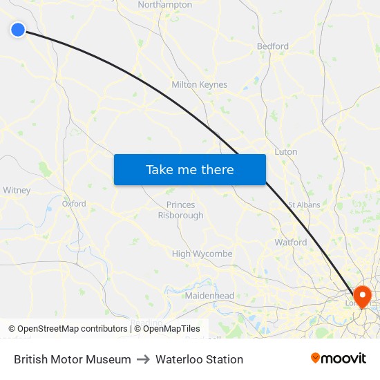 British Motor Museum to Waterloo Station map