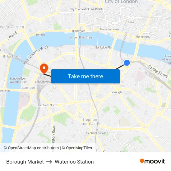 Borough Market to Waterloo Station map