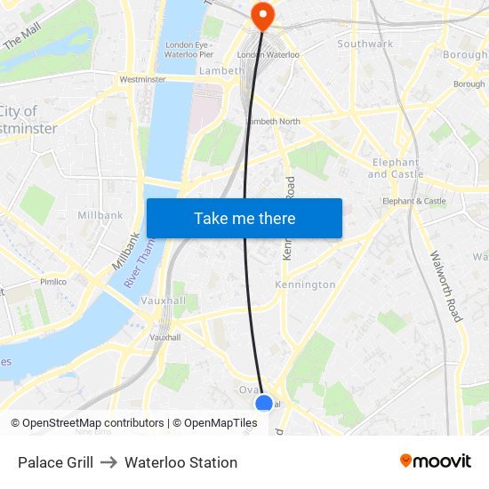 Palace Grill to Waterloo Station map