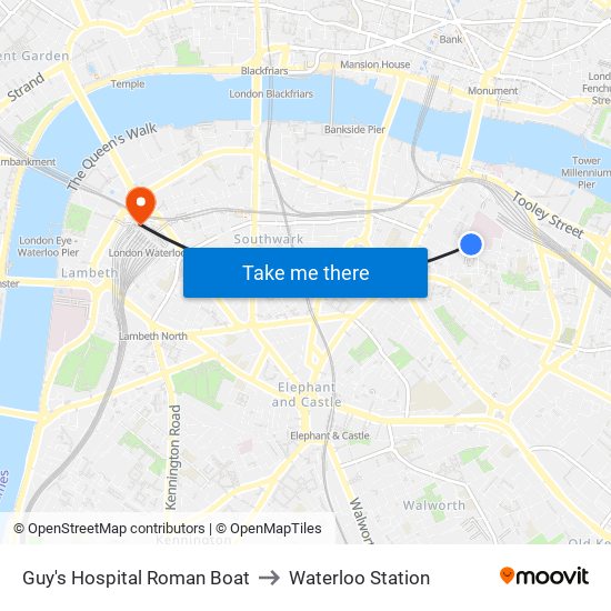 Guy's Hospital Roman Boat to Waterloo Station map