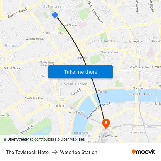 The Tavistock Hotel to Waterloo Station map
