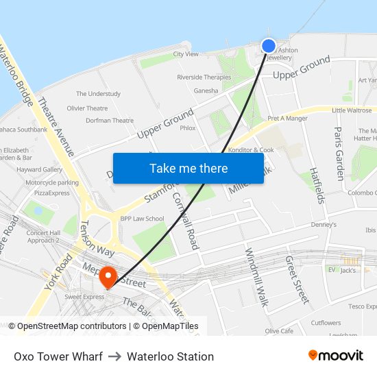 Oxo Tower Wharf to Waterloo Station map