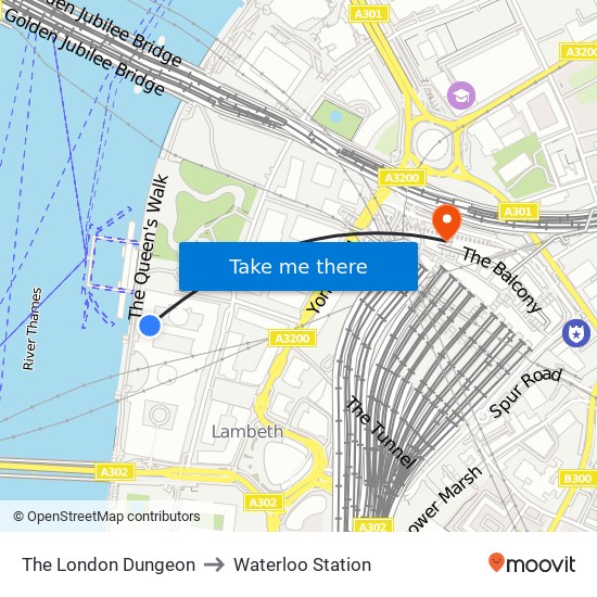 The London Dungeon to Waterloo Station map