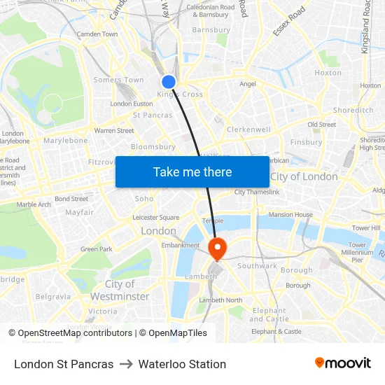 London St Pancras to Waterloo Station map