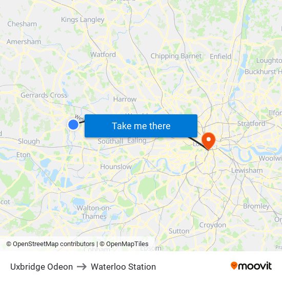 Uxbridge Odeon to Waterloo Station map