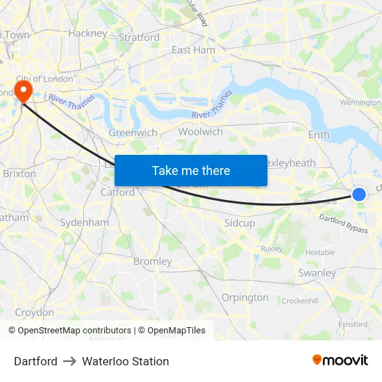 Dartford to Waterloo Station map