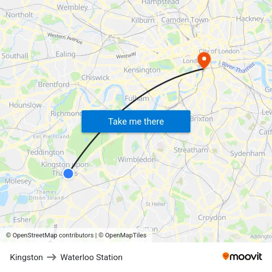 Kingston to Waterloo Station map