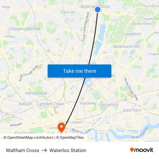 Waltham Cross to Waltham Cross map