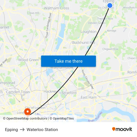 Epping to Waterloo Station map