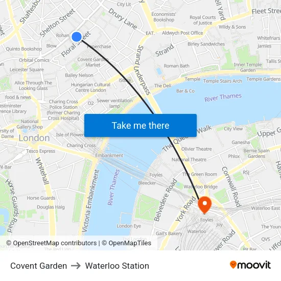 Covent Garden to Waterloo Station map