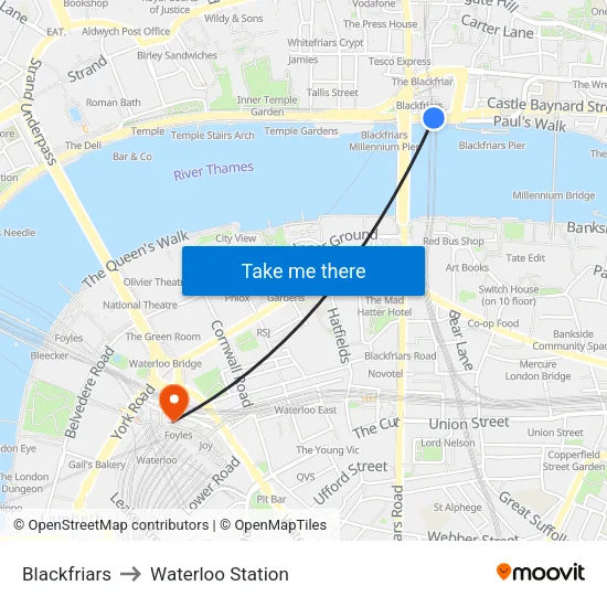 Blackfriars to Waterloo Station map
