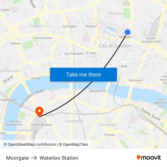 Moorgate to Waterloo Station map