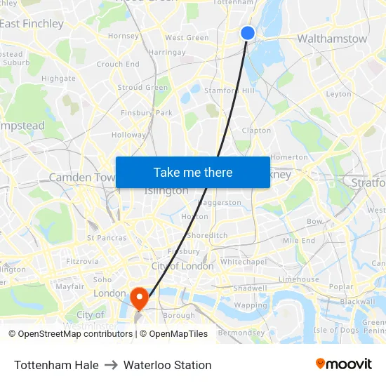 Tottenham Hale to Waterloo Station map