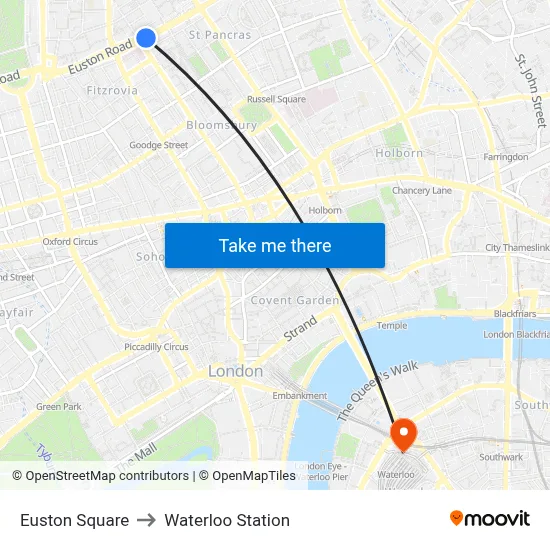 Euston Square to Waterloo Station map