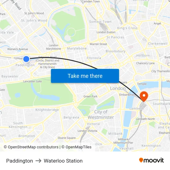 Paddington to Waterloo Station map