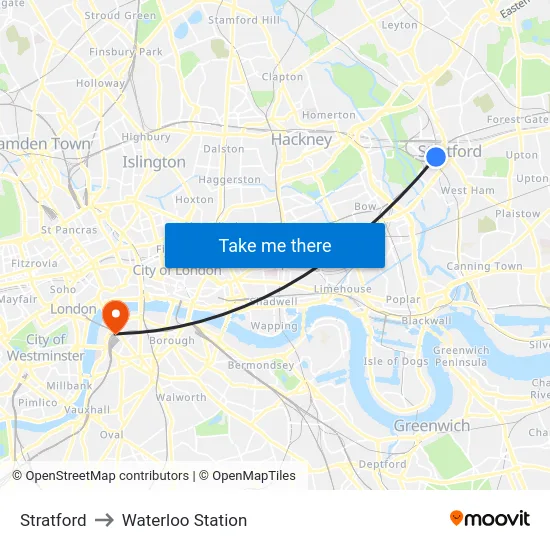 Stratford to Waterloo Station map